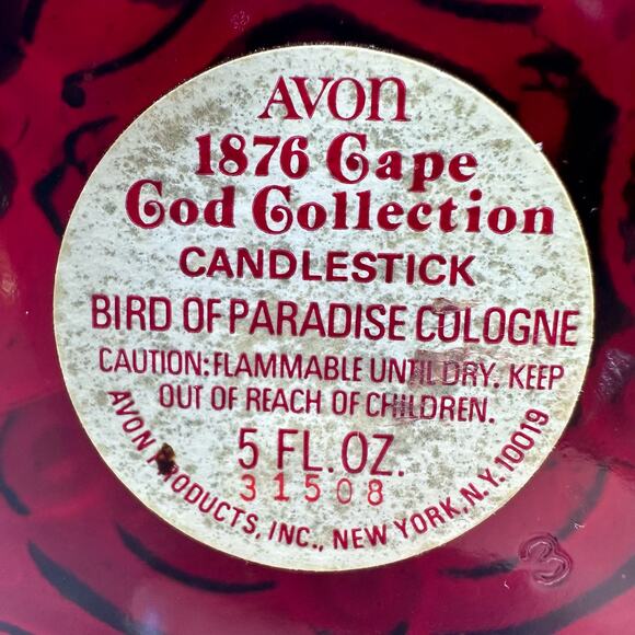 VTG Avon 1876 Cape Cod Collection Candlestick Birds Of Paradise Cologne Ruby Red - Picture 6 of 6